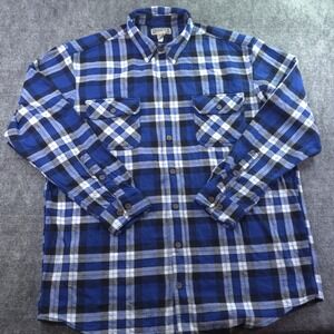 Duluth Trading Shirt Jacket XL Tall XLT Long Sleeve Button Up Flannel Blue Plaid
